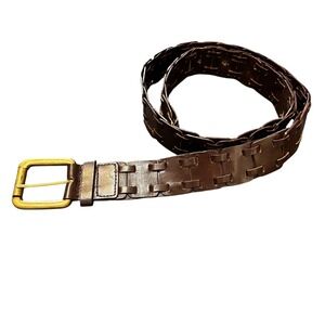 Brown Leather Woven Belt Plus Size 1X Gold Buckle Women's 47 Inch Western Trendy